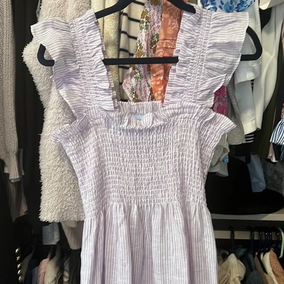 Hill House Home Ellie Nap Dress in Lilac Stripe Linen S